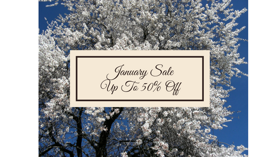 "January Sale" banner with a background of a tree